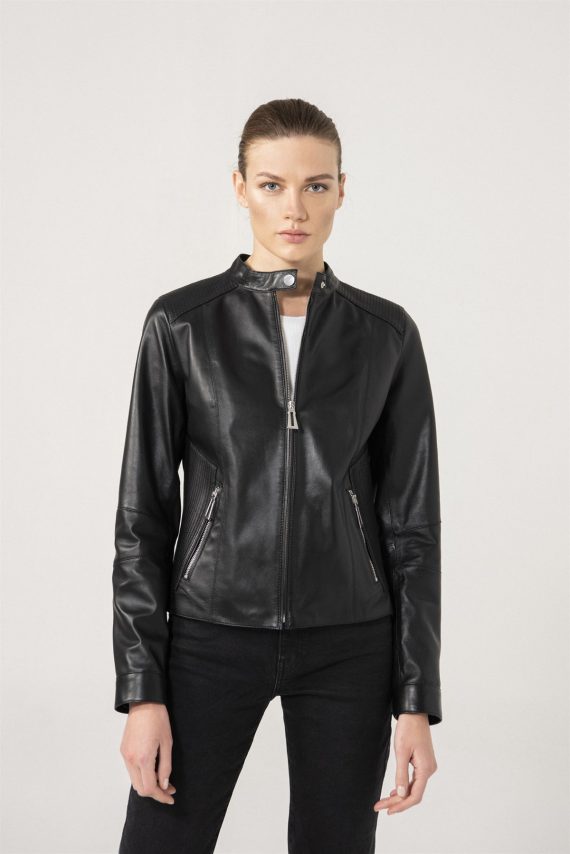 Biker Style Women Casual Black Leather Jacket