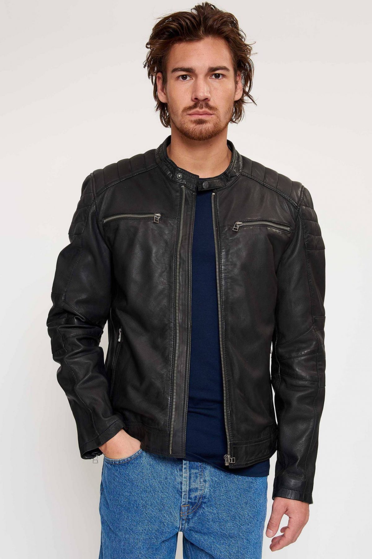 Black Genuine Leather Bomber Jacket