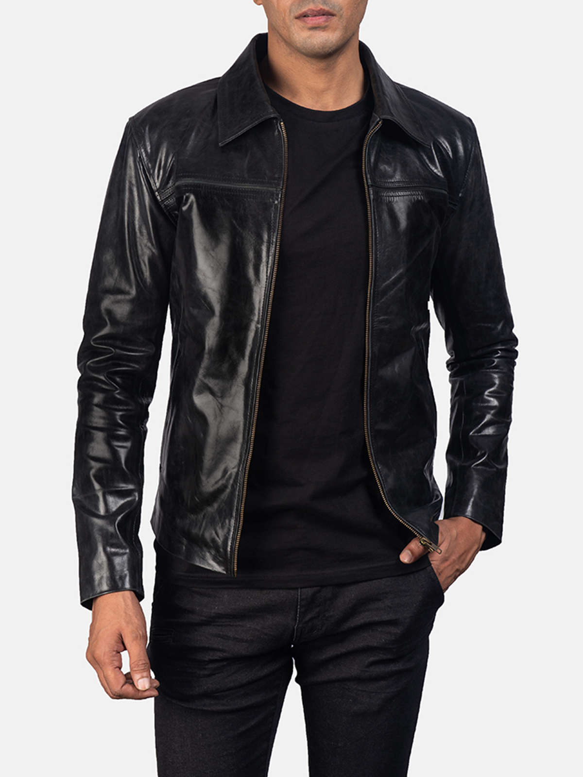 Black Leather Cafe Racer Jacket