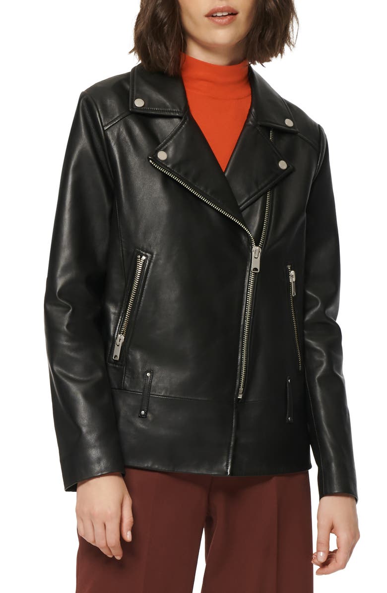 Womens Lapel Collar Leather Jacket In Black