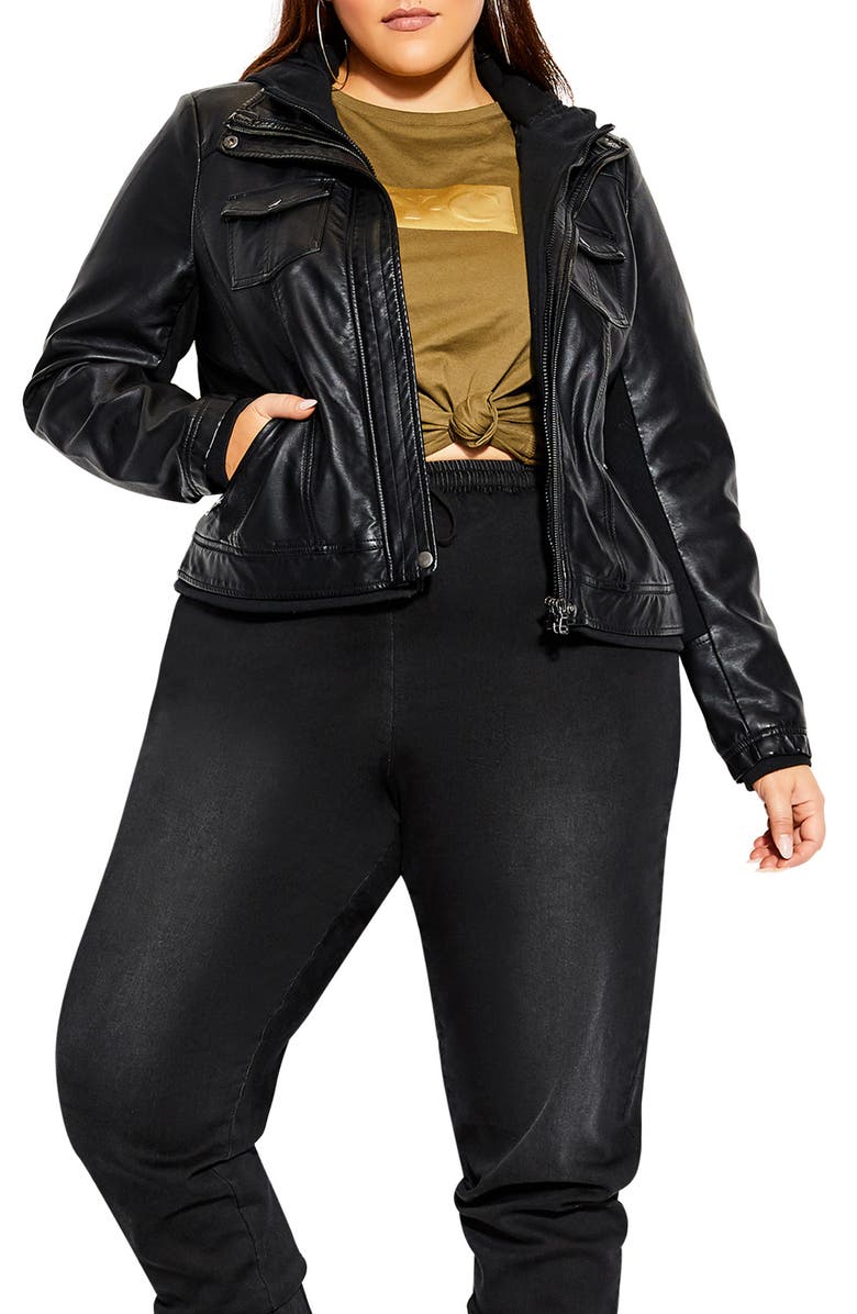 Hooded Faux Leather Jacket