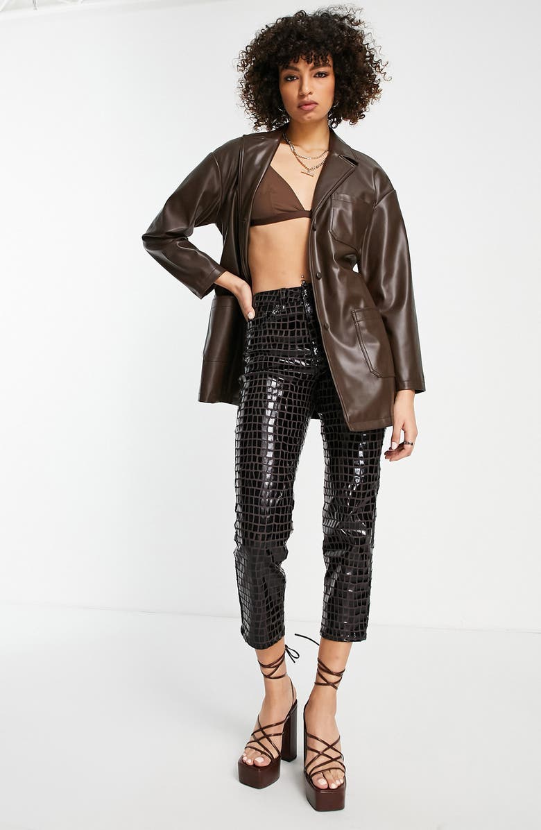 Belted Faux Leather Shirt Jacket