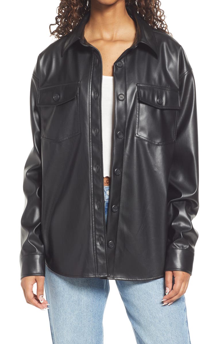 Faux Leather Shirt Jacket