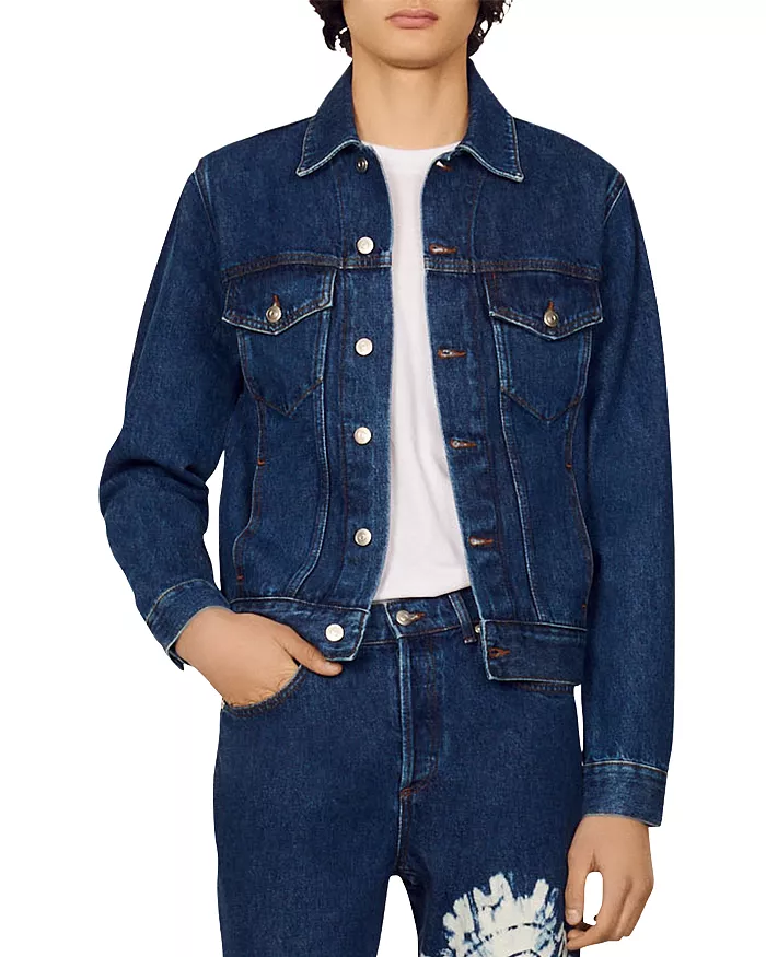 Sandro Tie Dyed Back Denim Trucker Jacket