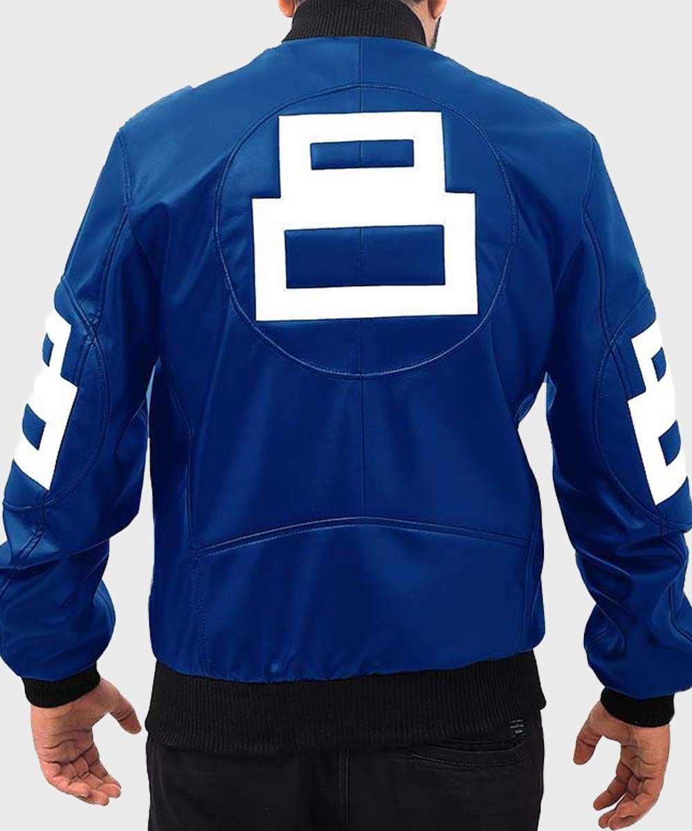 8 Ball Blue Leather Bomber Jacket