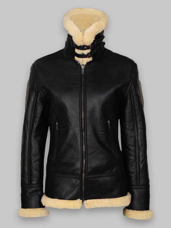 B3 Women's Fur Shearling Black Leather Jacket
