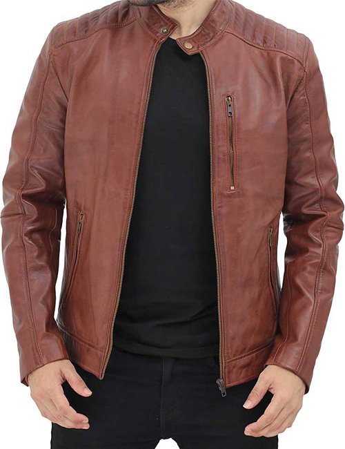 Benjamin Mens Cafe Racer Brown Leather Jacket