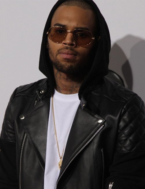 Chris Brown Black Bomber Hooded Leather Jacket