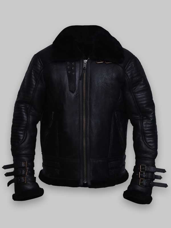 RAF Men's Aviator Black Shearling Leather Jacket
