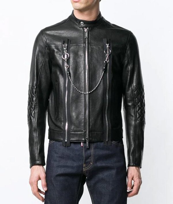 Mens Black Leather Cafe Racer Jacket