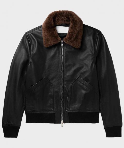 Mens Black Bomber Shearling Leather Jacket