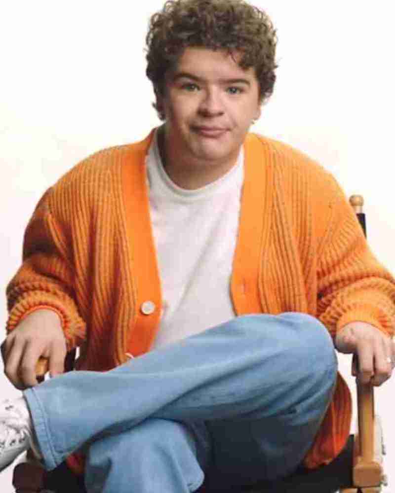 Stranger Things 4 Gaten Matarazzo Orange Cardigan